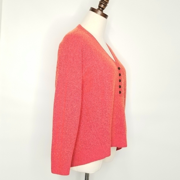 Madewell Women's Red Orange Wool Alpaca Blend Longsleeve V-neck Hi-Lo Sweater, S - Picture 3 of 10